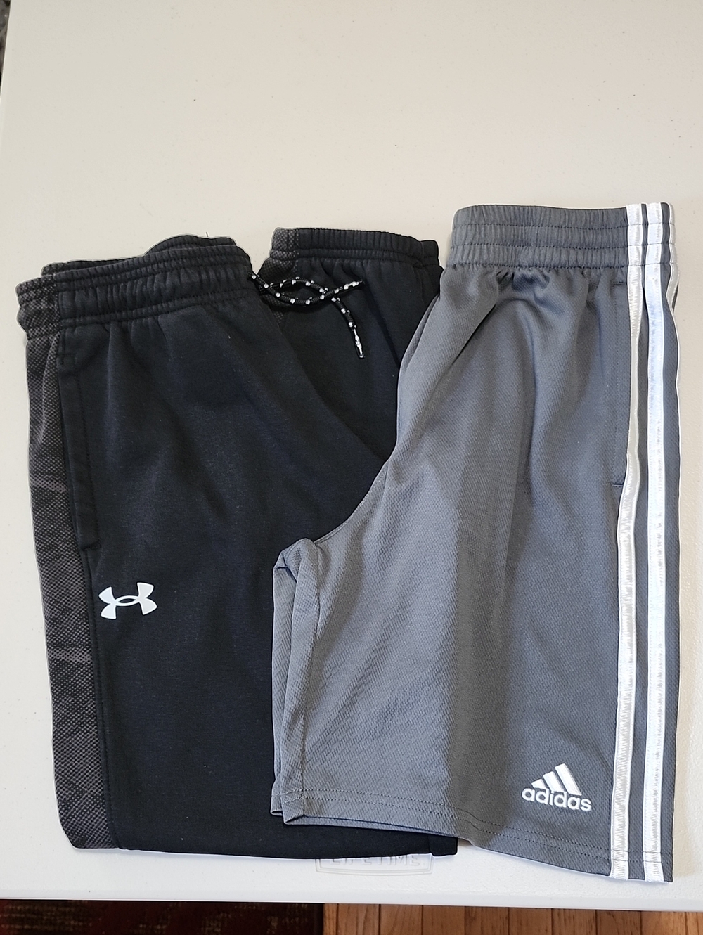 GUC 2 Pairs Of Pants, SzL (Y14-16) Under Armour Black long & Gray Adidas Shorts